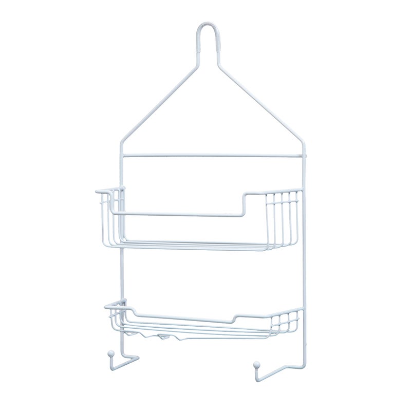 Kenney Kenney KN614121 Over the Shower Head 17 L x 10 W x 4 D RustResistant Metal Wire Small 2Shelf Hanging Caddy with Suction Cups and Razor Holders for Bathroom Shower White 