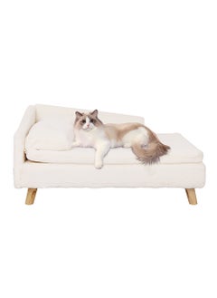 WISFOR Elevated Dog Sofa Bed L Shaped Raised Dog Lounger Couch with Durable Wooden Legs Nordic Plush Fur Pet Chair Bed with Soft Removable Cushion Mat and Pillow  - Image 1