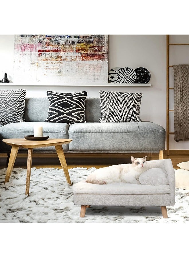 ويسفور سرير أريكة مرتفع للكلب على شكل حرف L مع أرجل خشبية متينة - سرير كرسي للحيوانات الأليفة من الفرو المخملي الشمالي مع وسادة ناعمة قابلة للإزالة ووسادة - Image 3