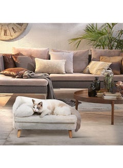 WISFOR Elevated Dog Sofa Bed L Shaped Raised Dog Lounger Couch with Durable Wooden Legs Nordic Plush Fur Pet Chair Bed with Soft Removable Cushion Mat and Pillow  - Image 5