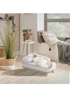 WISFOR Elevated Dog Sofa Bed L Shaped Raised Dog Lounger Couch with Durable Wooden Legs Nordic Plush Fur Pet Chair Bed with Soft Removable Cushion Mat and Pillow  - Image 4