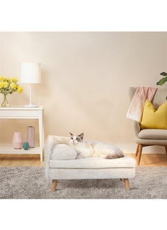 WISFOR Elevated Dog Sofa Bed L Shaped Raised Dog Lounger Couch with Durable Wooden Legs Nordic Plush Fur Pet Chair Bed with Soft Removable Cushion Mat and Pillow  - Image 2