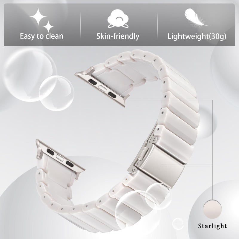 V-MORO Resin Band Compatible with Apple Watch Series 11/10 41mm/40mm/38mm/42mm Women Men Fashion Strap for iWatch Series 9/8/7/6/5/4/3/2/1/SE/SE 2 Lightweight Bracelet Wristband(Classic Starlight) - Image 3