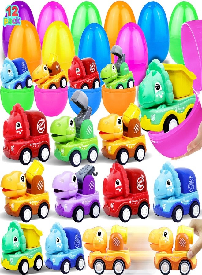 AMENON 12 Pack 3.8" Jumbo Easter Eggs Prefilled with Dinosaur Pull Back Cars, Easter Eggs with Toys Inside Pull Back Construction Vehicles Kids Toddlers Boys Girls Easter Basket Stuffers Fillers Egg Hunt - Image 1