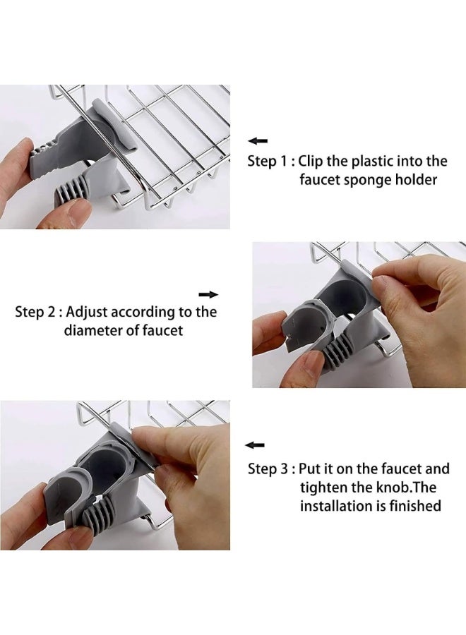 Chabeia Kitchen Sink Organizer, Stainless Steel Heavy Duty Thickening Hanging Faucet Drain Rack, for Scrubbers, Soap, Bathroom, Detachable No Suction Cup (Grey & Sliver) - Image 3