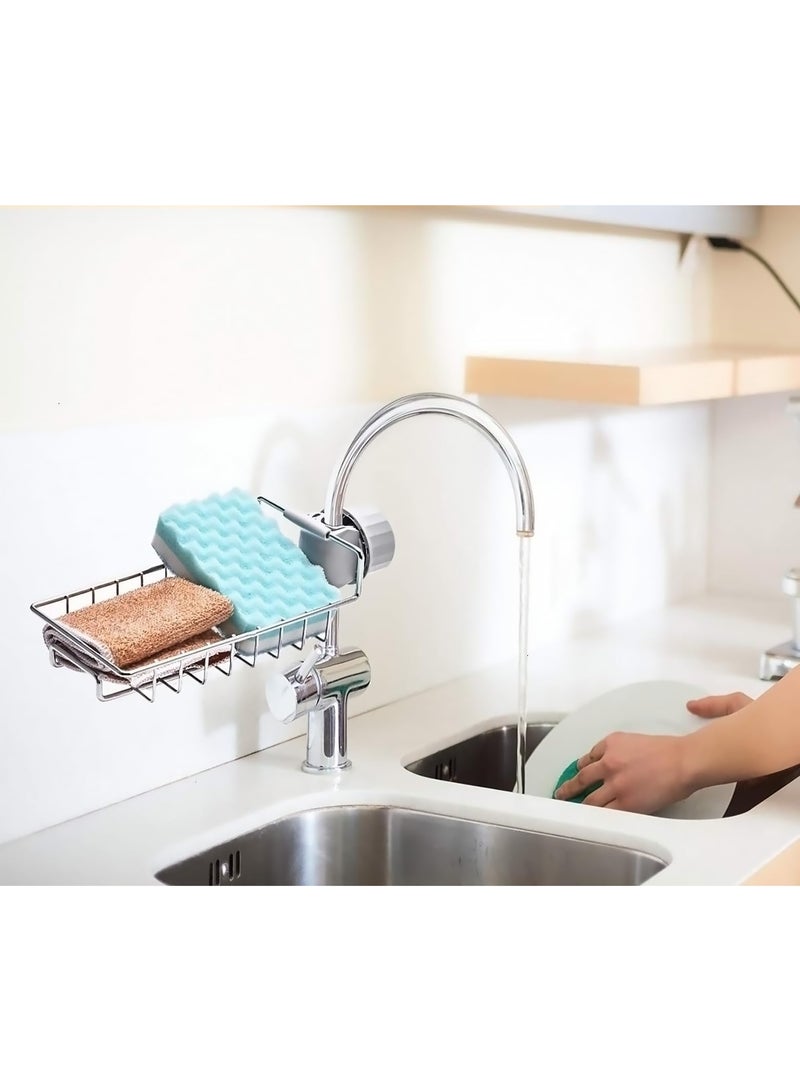 Chabeia Kitchen Sink Organizer, Stainless Steel Heavy Duty Thickening Hanging Faucet Drain Rack, for Scrubbers, Soap, Bathroom, Detachable No Suction Cup (Grey & Sliver) - Image 5