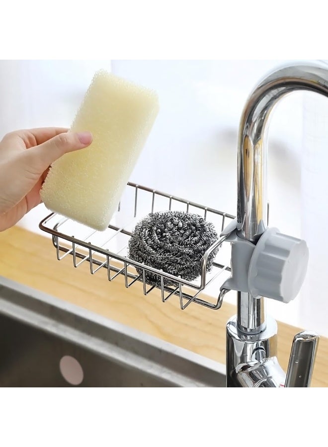 Chabeia Kitchen Sink Organizer, Stainless Steel Heavy Duty Thickening Hanging Faucet Drain Rack, for Scrubbers, Soap, Bathroom, Detachable No Suction Cup (Grey & Sliver) - Image 2
