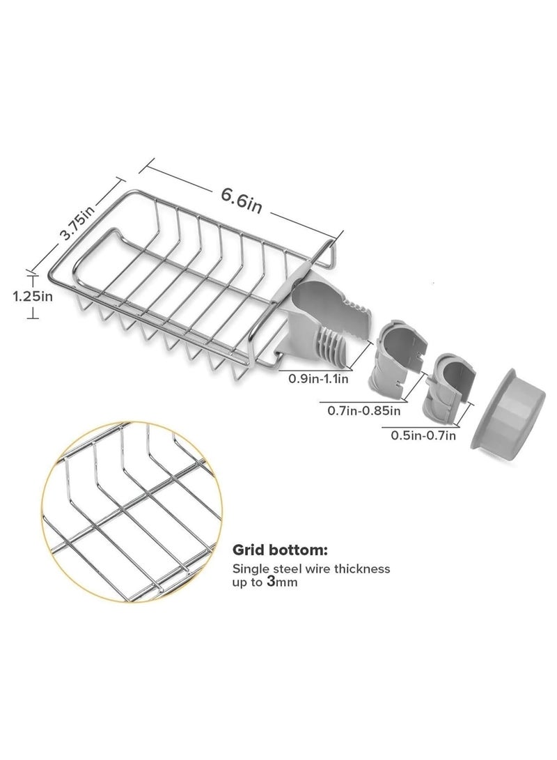 Chabeia Kitchen Sink Organizer, Stainless Steel Heavy Duty Thickening Hanging Faucet Drain Rack, for Scrubbers, Soap, Bathroom, Detachable No Suction Cup (Grey & Sliver) - Image 4