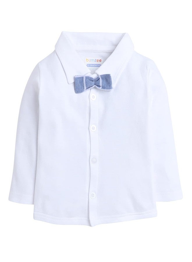 BUMZEE Unisex Cotton Sky Blue & White Boys Full Sleeves Shirt Waistcoat & Pant Set with Applique Bow Age-12-18 Months (Peb8051D-Sbl.Wht) - Image 2