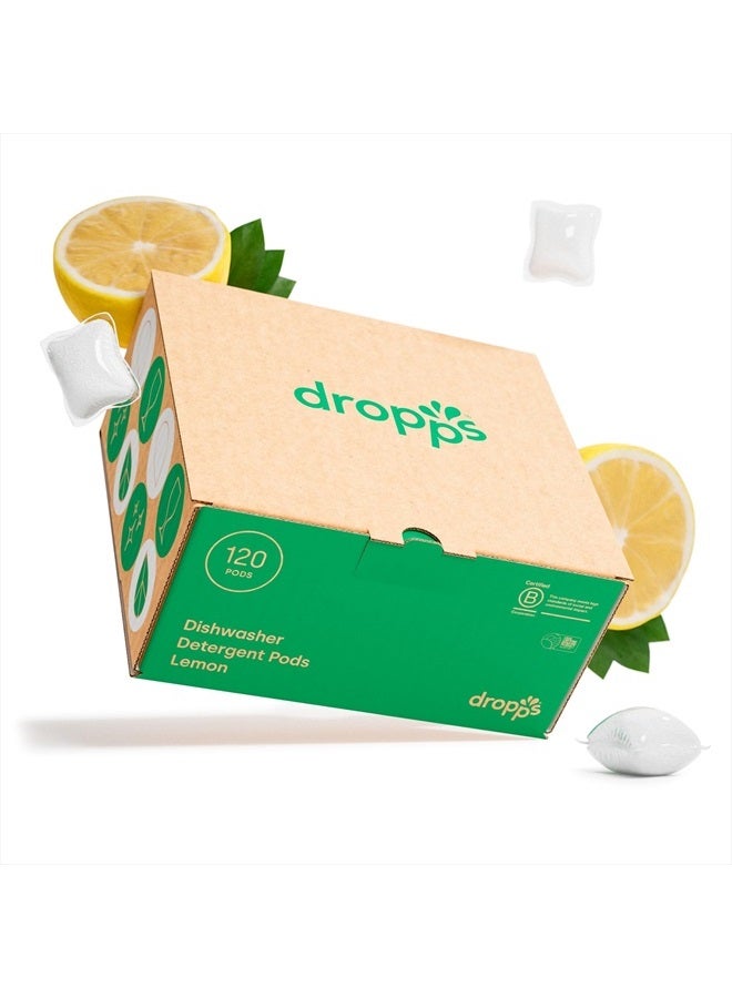 dropps Dropps Dishwasher Detergent Pods: Lemon | 120 Count | Cuts Grease & Fights Stuck On Food | For Sparkling Glassware & Dishes | Low Waste Packaging  - Image 1