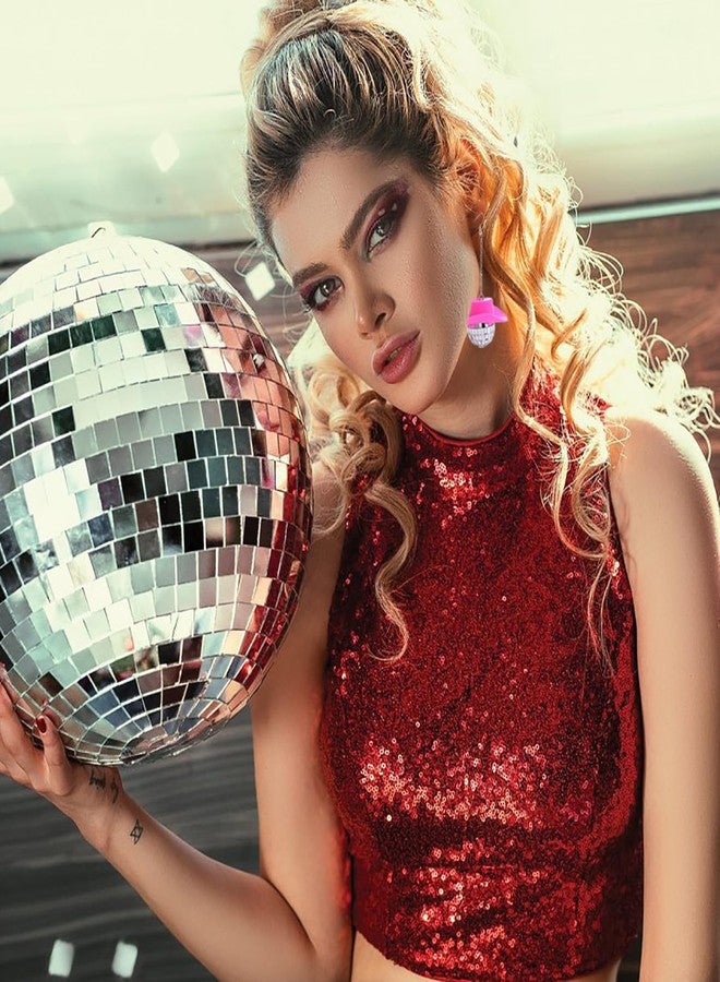 Peutlhomy Pink Disco Ball Earrings for Women Cowgirl Hat Earrings Costume Accessories Jewerly Halloween Party (Disco earring) - Image 2