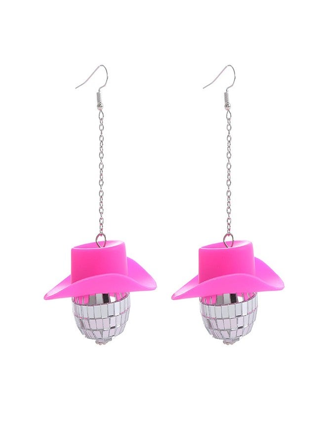 Peutlhomy Pink Disco Ball Earrings for Women Cowgirl Hat Earrings Costume Accessories Jewerly Halloween Party (Disco earring) - Image 1