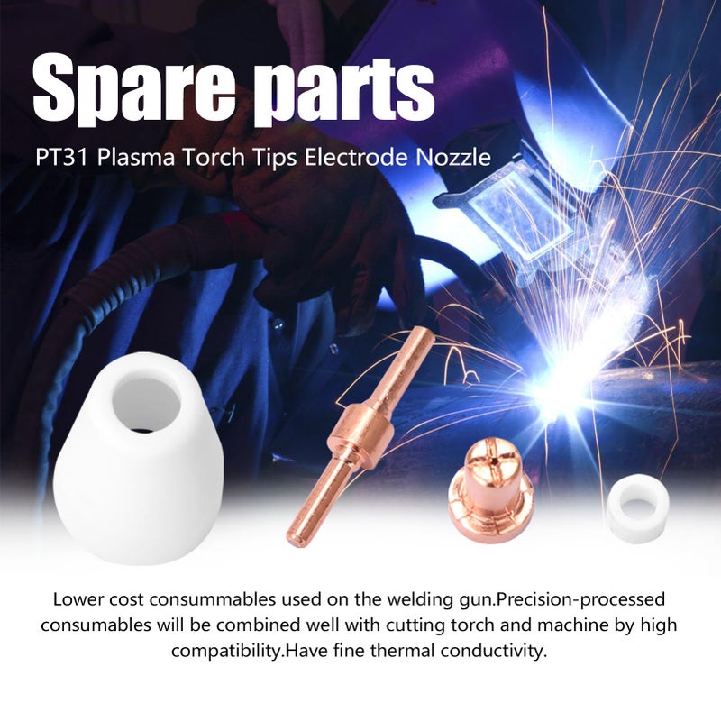 PT31 Plasma Torch Tips Electrode Nozzle 65PCS Plasma Cutter Machine Spare Parts Torch 40A Cutting Nose Fittings Extended Electrode Nozzle - Image 2