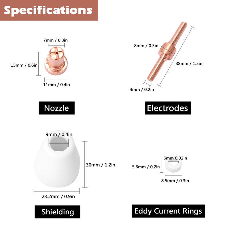 PT31 Plasma Torch Tips Electrode Nozzle 65PCS Plasma Cutter Machine Spare Parts Torch 40A Cutting Nose Fittings Extended Electrode Nozzle - Image 4