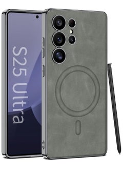 Magnetic Case Compatible with Samsung Galaxy S25 Ultra Case, Electroplating Vegan Leather Frosted Phone Case Soft Edge Protective Cover Support Wireless Charging