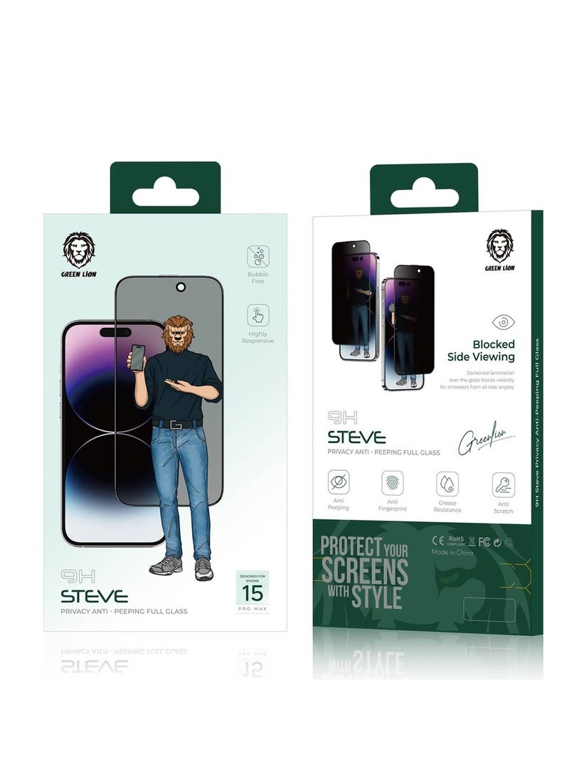 Green Lion 9H Steve Privacy Anti-Peeping Glass for iPhone 15 Pro Max - Black Edge/Privacy - Image 5