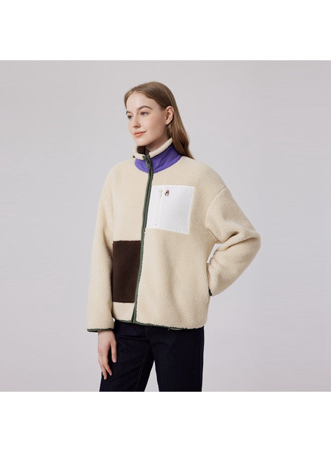 Hush Puppies Autumn Retro Color Blocking Faux Shearling Warm Women's Coat - Image 2
