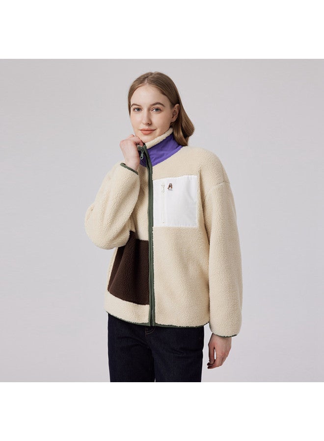 Hush Puppies Autumn Retro Color Blocking Faux Shearling Warm Women's Coat - Image 5