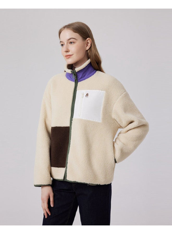 Hush Puppies Autumn Retro Color Blocking Faux Shearling Warm Women's Coat - Image 1