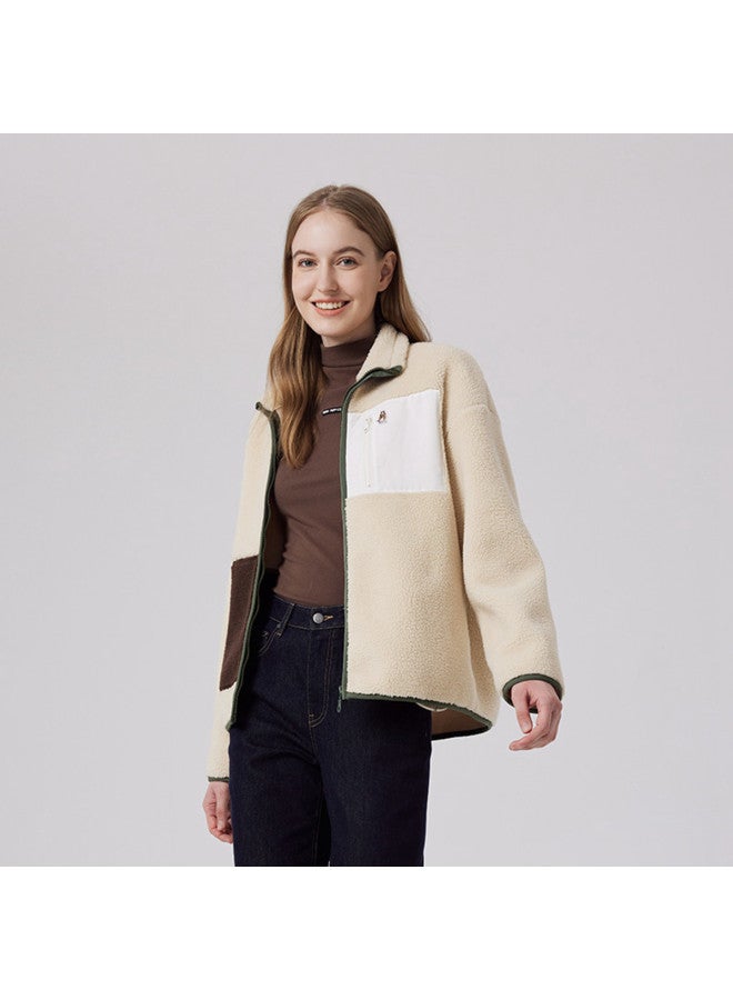 Hush Puppies Autumn Retro Color Blocking Faux Shearling Warm Women's Coat - Image 4