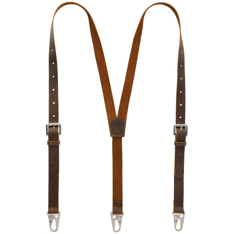 Ringsun Genuine [Leather] [Suspender]s for Men, Y Design, Adjustable, Wedding & Party Essentials, Dark Brown - Image 1