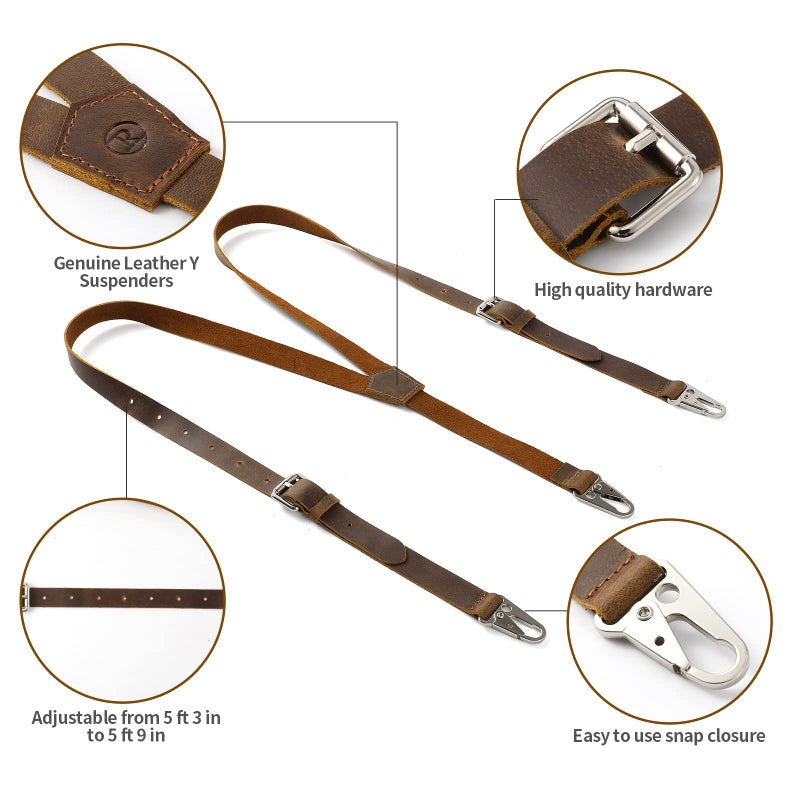 Ringsun Genuine [Leather] [Suspender]s for Men, Y Design, Adjustable, Wedding & Party Essentials, Dark Brown - Image 4