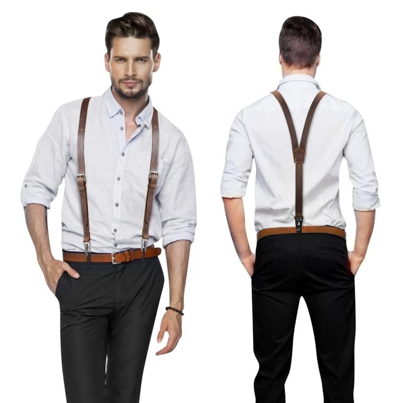 Ringsun Genuine [Leather] [Suspender]s for Men, Y Design, Adjustable, Wedding & Party Essentials, Dark Brown - Image 3