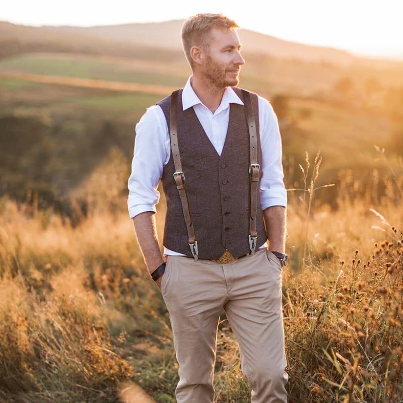 Ringsun Genuine [Leather] [Suspender]s for Men, Y Design, Adjustable, Wedding & Party Essentials, Dark Brown - Image 5