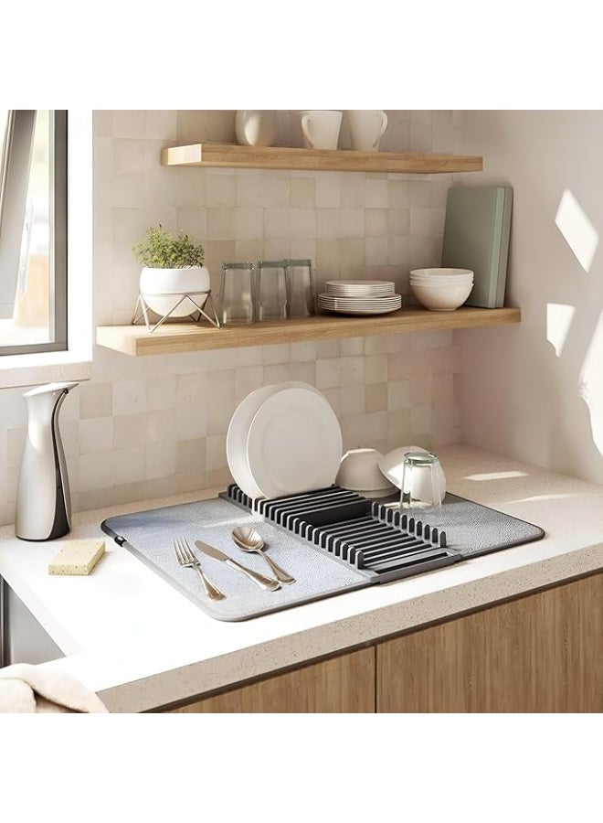 Dish Rack and Microfiber Drying Mat – Space-Saving Design Folds Up for Easy Storage, Basic Rack, Gray. - Image 2