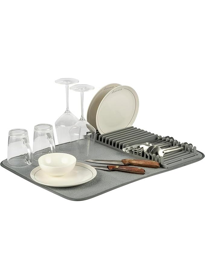 Dish Rack and Microfiber Drying Mat – Space-Saving Design Folds Up for Easy Storage, Basic Rack, Gray. - Image 1