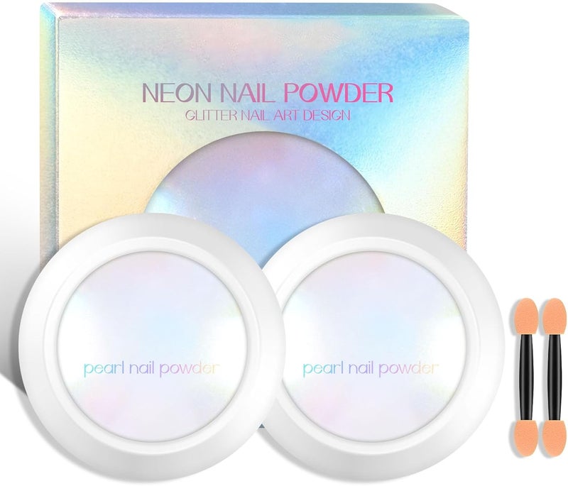 Ownest 2Pcs Neon Iridescent Chrome Nail Powder,Mermaid Chrome Nail Powder Symphony Shell Nail Powder,Mermaid Pearl Magic Nail Powder Salon Nail Pigment Manicure Pigment