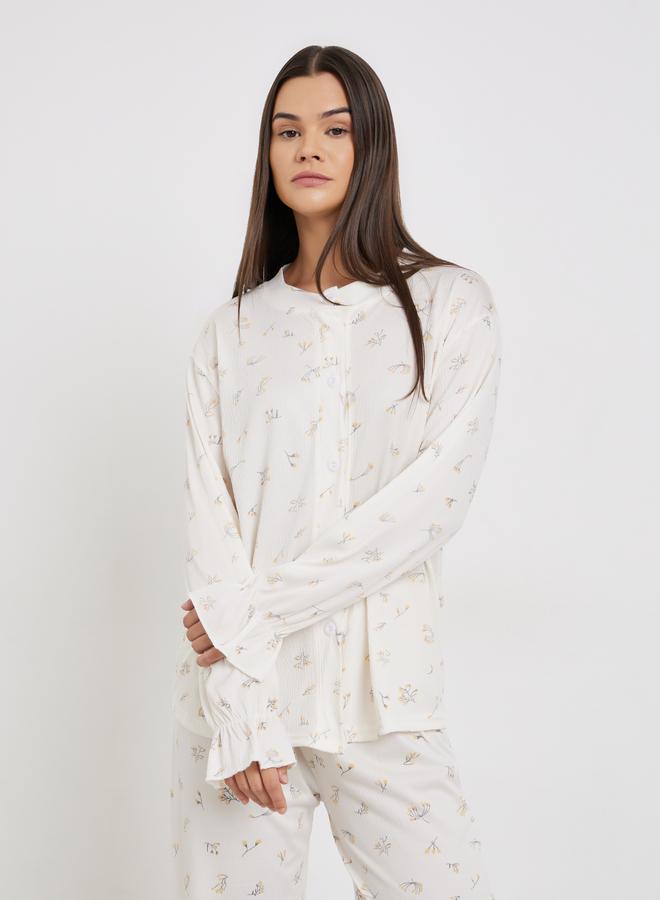 Styli Floral Print Round Neck Shirt and Pyjama Set - Image 3