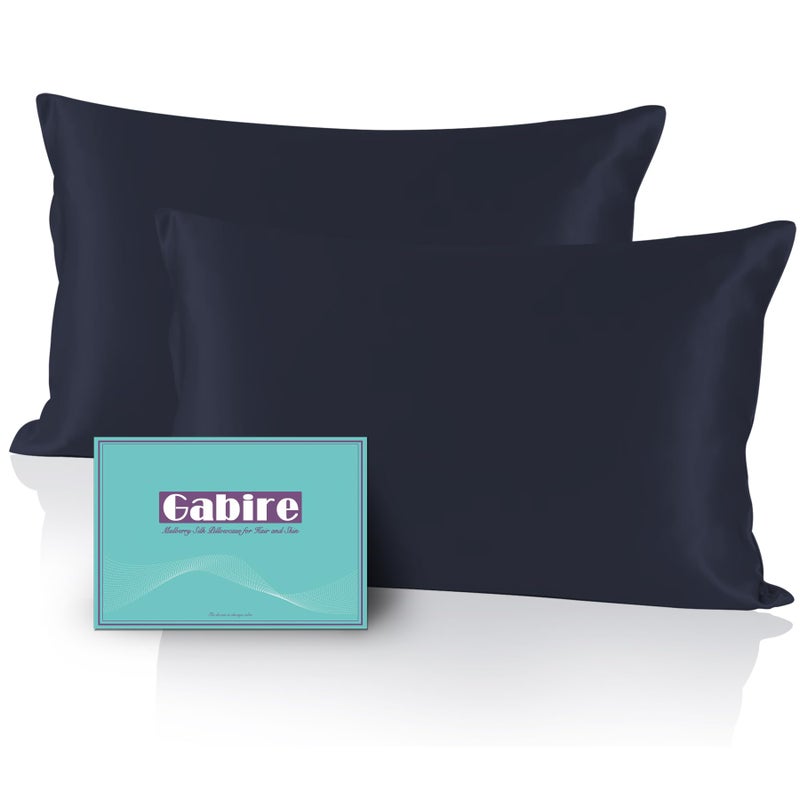 Gabire Mulberry Silk Pillowcases Set of 2 Both Sides Real Silk Pillowcase for Hair and Skin Prevent Acne Pillowcase Organic Silk Pillow case 2 Pack with Hidden Zipper Navy Blue Standard 2026