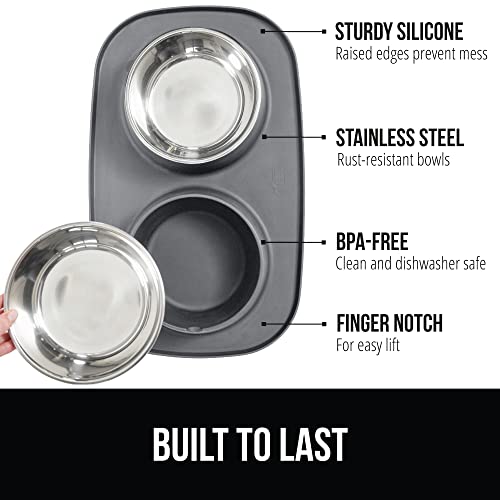 GORILLA GRIP Feeding Mat Bowl Set 4 Cup 100 Waterproof BPA Free Silicone Base 304 Stainless Steel Cat and Dog Bowls for Food and Water Slip Resistant High Edge US Designed Patent Pending Gray - Image 3