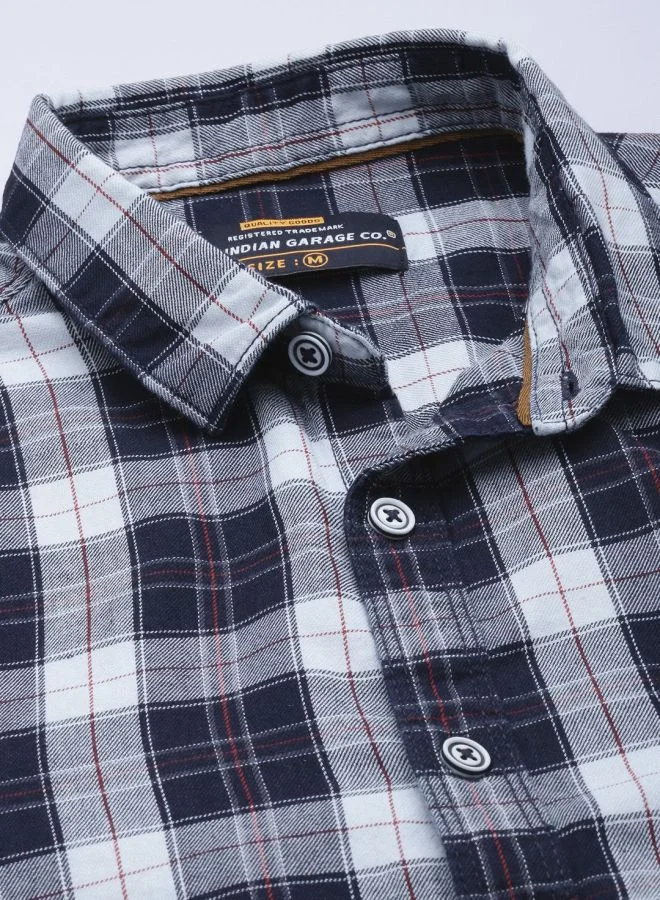 شركة المرآب الهندية Men Slim Fit Checkered Full Sleeves Spread Collar Casual Shirt