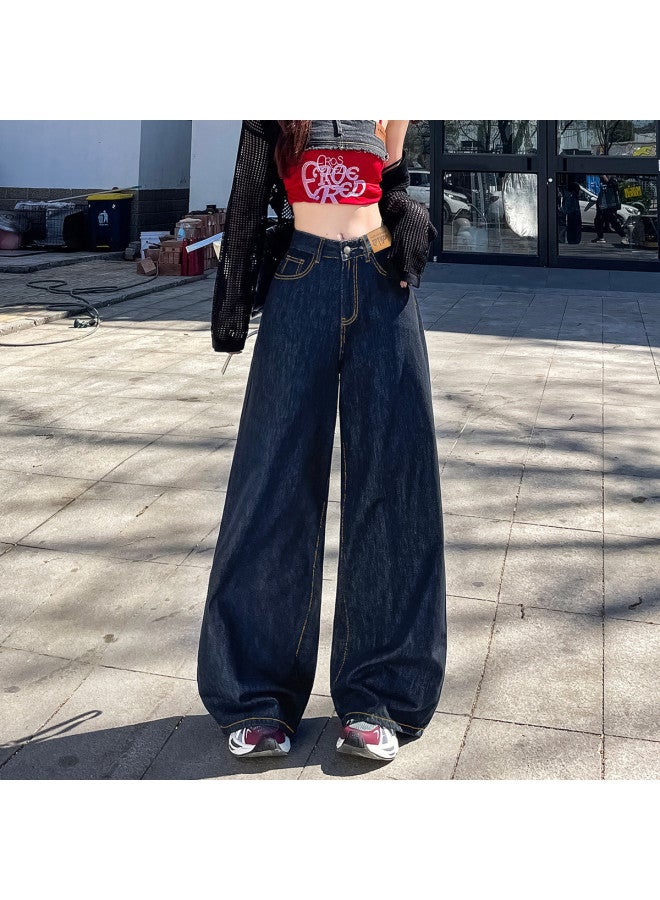 EPTISON Retro Cool Hong Kong Style Women's Jeans 2025 Summer High Waist Loose Fit Flared Wide Leg Pants - Image 2