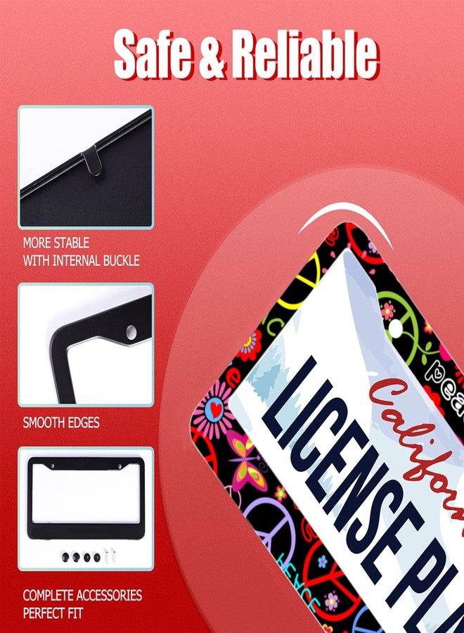 Omw2fyb Personalise Hippies Peace Flower License Plate Frames Colored License Plate Frame Car Universal Aluminum Accessories Cars Decor with 2Holes and Screws Fits Standard US Vehicles Size: 12.2 x 6 Inches - Image 2