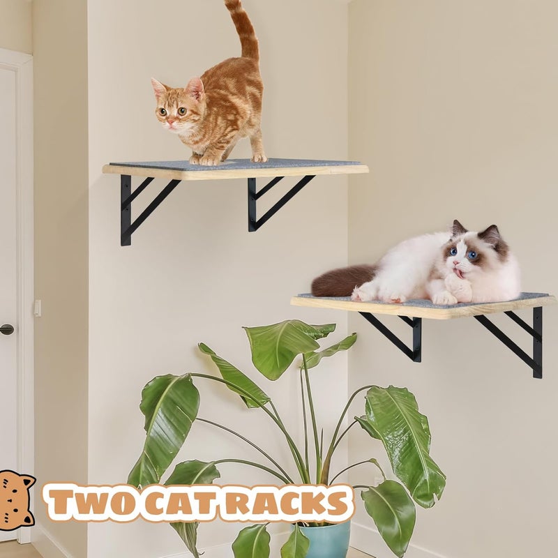 GADKE Cat Wall Shelves Set of 2, Wood Cat Shelves for Wall, Cat Wall Bed Hammock with Scratching Pad, Cat Climbing Shelf for Sleeping Playing, Cat Window Perch for Big Cats, Burlywood Cat Furniture Indoor - Image 3