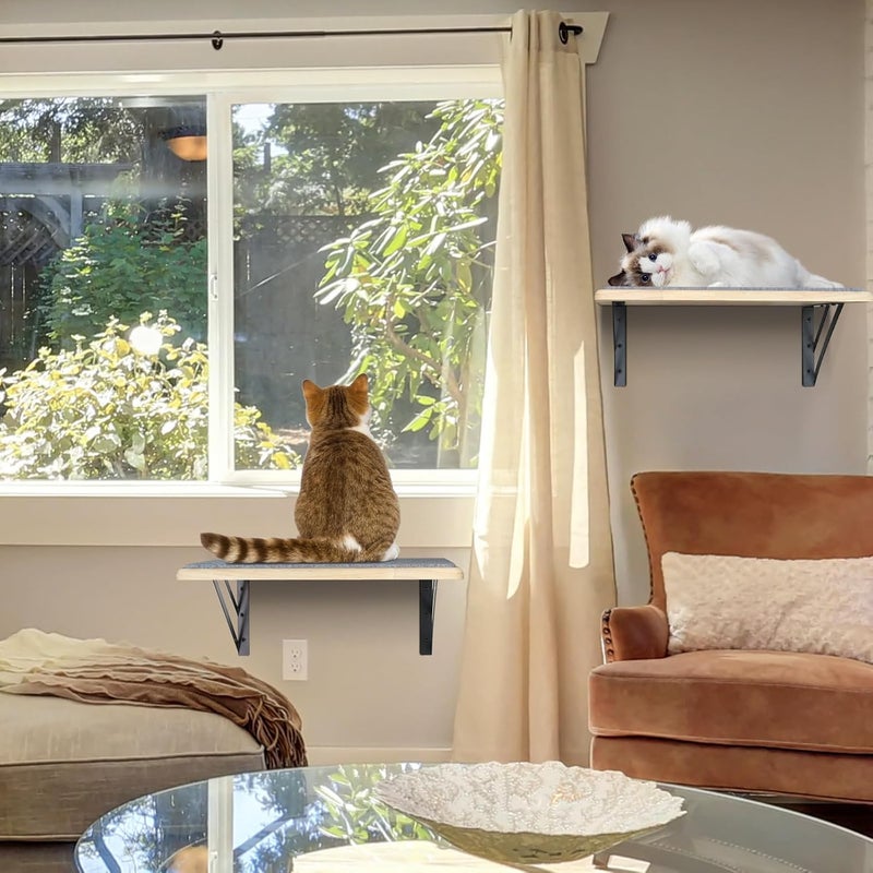 GADKE Cat Wall Shelves Set of 2, Wood Cat Shelves for Wall, Cat Wall Bed Hammock with Scratching Pad, Cat Climbing Shelf for Sleeping Playing, Cat Window Perch for Big Cats, Burlywood Cat Furniture Indoor - Image 5