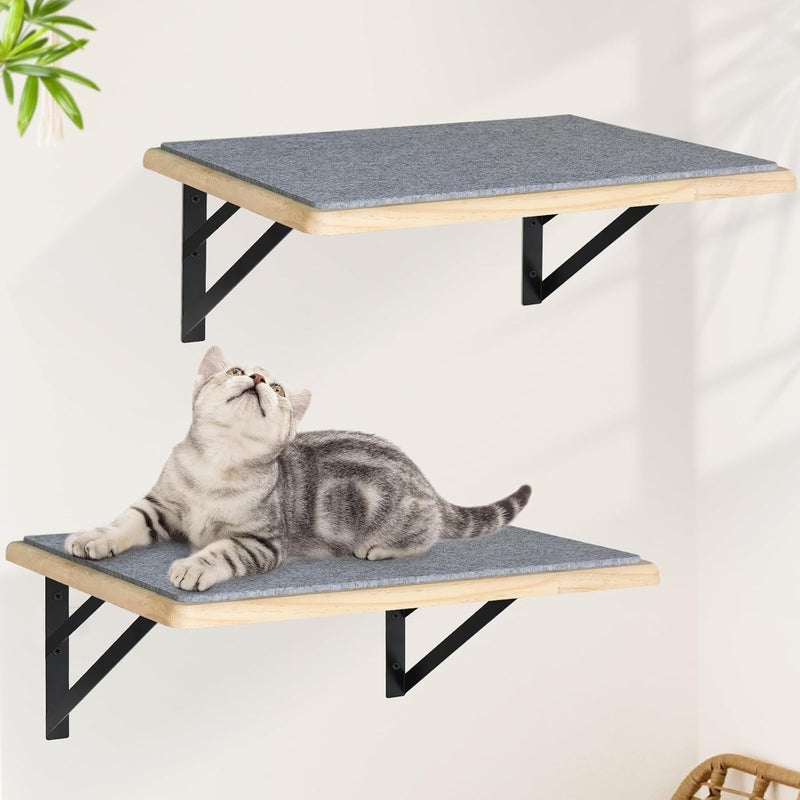 GADKE Cat Wall Shelves Set of 2, Wood Cat Shelves for Wall, Cat Wall Bed Hammock with Scratching Pad, Cat Climbing Shelf for Sleeping Playing, Cat Window Perch for Big Cats, Burlywood Cat Furniture Indoor - Image 1