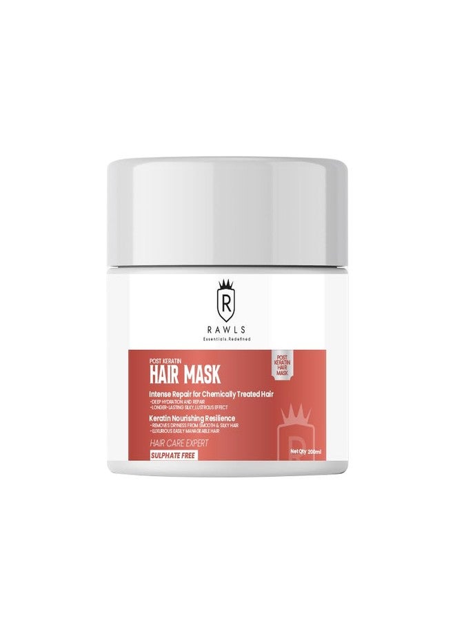 RAWLS Post Keratin Hair Mask for Intense Damaged Hair Repair, Dry, Damaged, and frizzy Hair, Chemical treated hair mask for Smoothening Hair| Sulphate Free | - 200 ml - Image 1