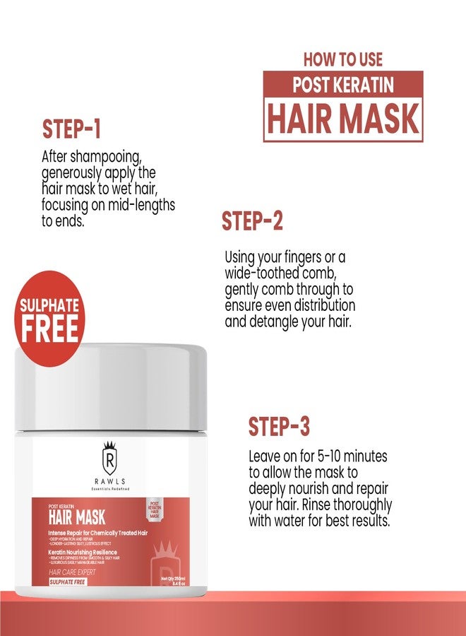 RAWLS Post Keratin Hair Mask for Intense Damaged Hair Repair, Dry, Damaged, and frizzy Hair, Chemical treated hair mask for Smoothening Hair| Sulphate Free | - 200 ml - Image 5