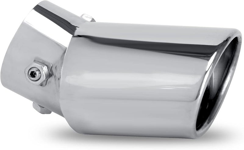 Dsycar Universal 1.75-2.75 inch Curved Exhaust Tips, Chrome-Plated Finish Bolt On Design Exhaust Tips for 1.75"/2"/2.25"/2.5"/2.75" Outside Diameter Tailpipes (Silver Large Curved) - Image 1