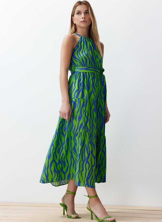 trendyol Blue and Green Halter Neck Halter Neck Maxi Woven Dress TWOSS24EL0087 - Image 2