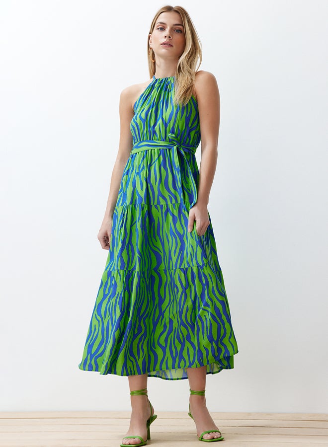 trendyol Blue and Green Halter Neck Halter Neck Maxi Woven Dress TWOSS24EL0087 - Image 3