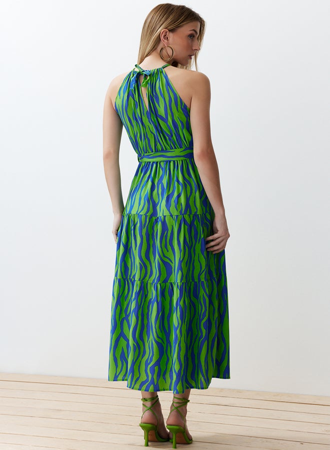 trendyol Blue and Green Halter Neck Halter Neck Maxi Woven Dress TWOSS24EL0087 - Image 5