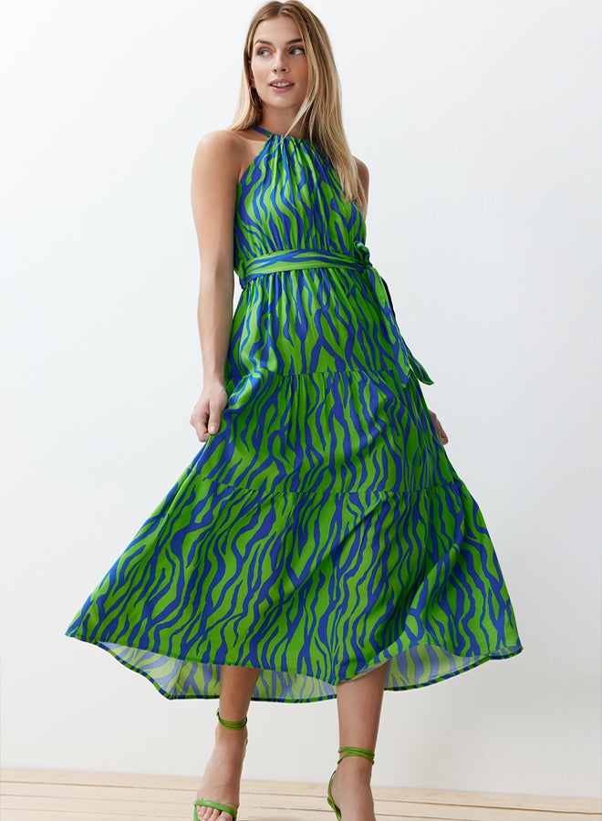 trendyol Blue and Green Halter Neck Halter Neck Maxi Woven Dress TWOSS24EL0087 - Image 1