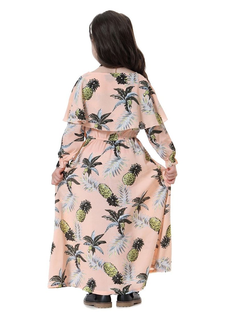 إسكدنيا Girl's Printed Maxi Dress With Long Sleeve Pink Mix  - Image 2