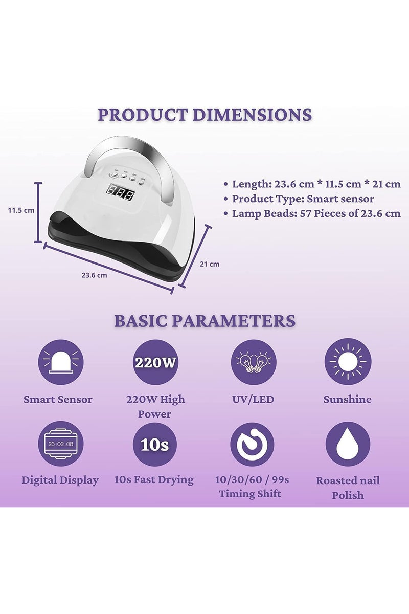 مصباح LED للأظافر، مصابيح سريعة لتجفيف الأظافر للاستخدام المنزلي، مستشعر تلقائي، 4 إعدادات للمؤقت، أدوات احترافية لتزيين الأظافر، 80 واط - Image 2