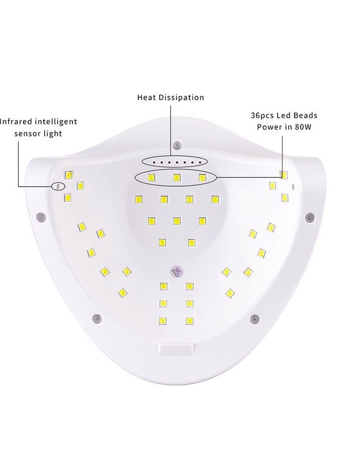 مصباح LED للأظافر، مصابيح سريعة لتجفيف الأظافر للاستخدام المنزلي، مستشعر تلقائي، 4 إعدادات للمؤقت، أدوات احترافية لتزيين الأظافر، 80 واط - Image 3